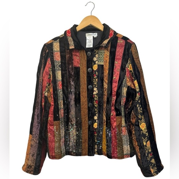 Vintage Coldwater Creek Jacket Patchwork Velvet Floral Metallic Sequins | Medium - Picture 1 of 8